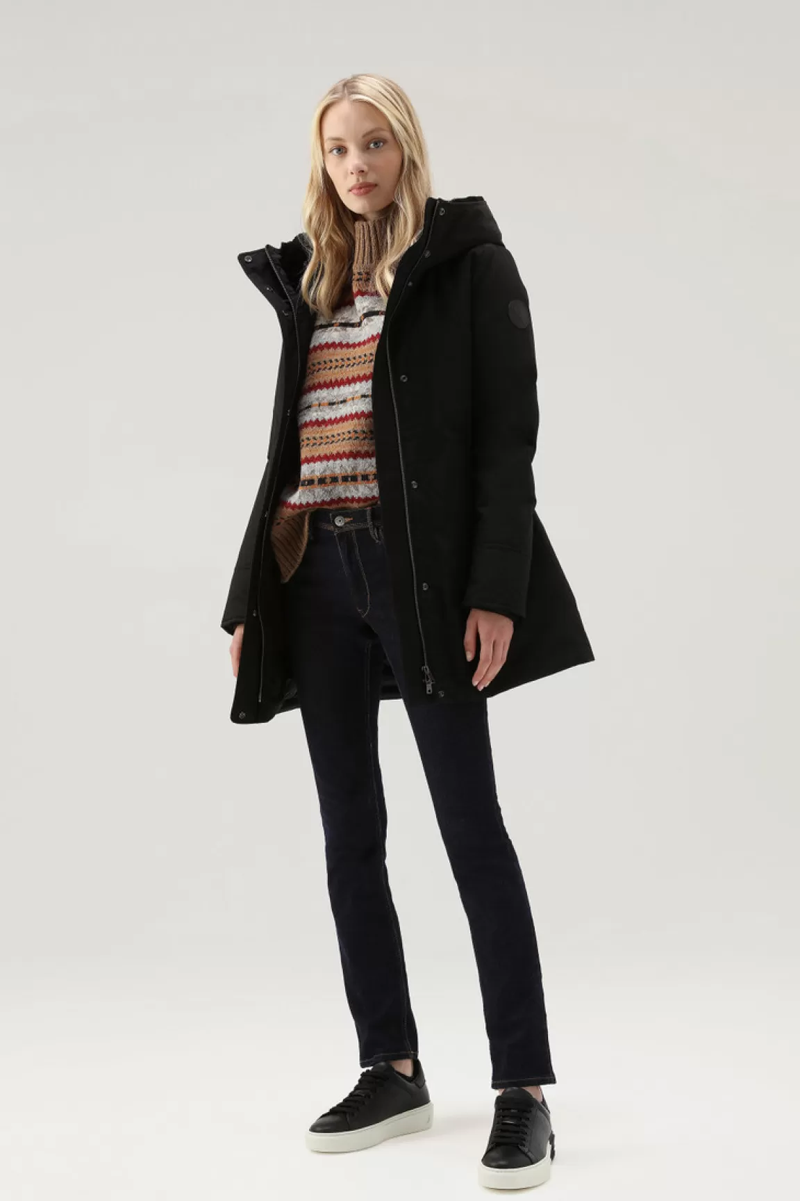 Woolrich Boulder Parka Van Ramar Cloth Met Capuchon En Afneembare Rand Van Imitatiebont Black Hot