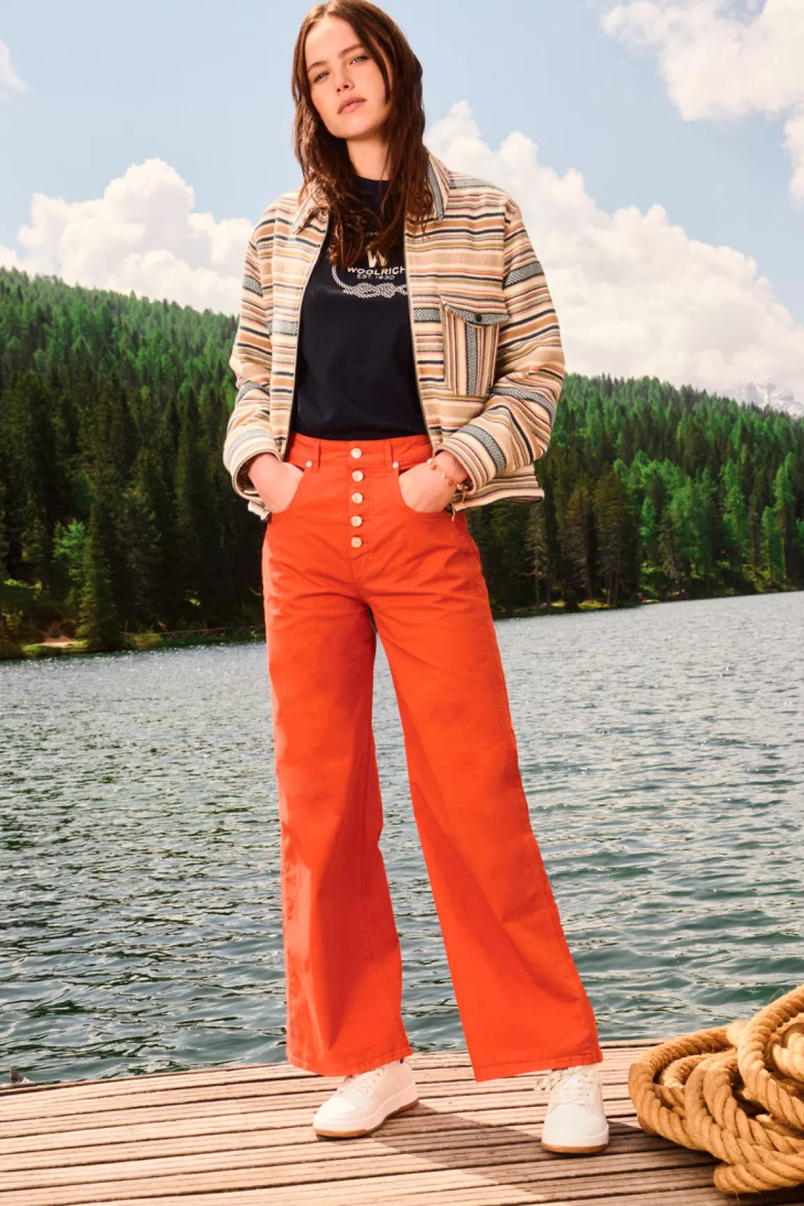 Woolrich Gentry Overhemdjack In Een Mix Van Gerecycled Katoen En Manteco Ethnic White Stripe Hot