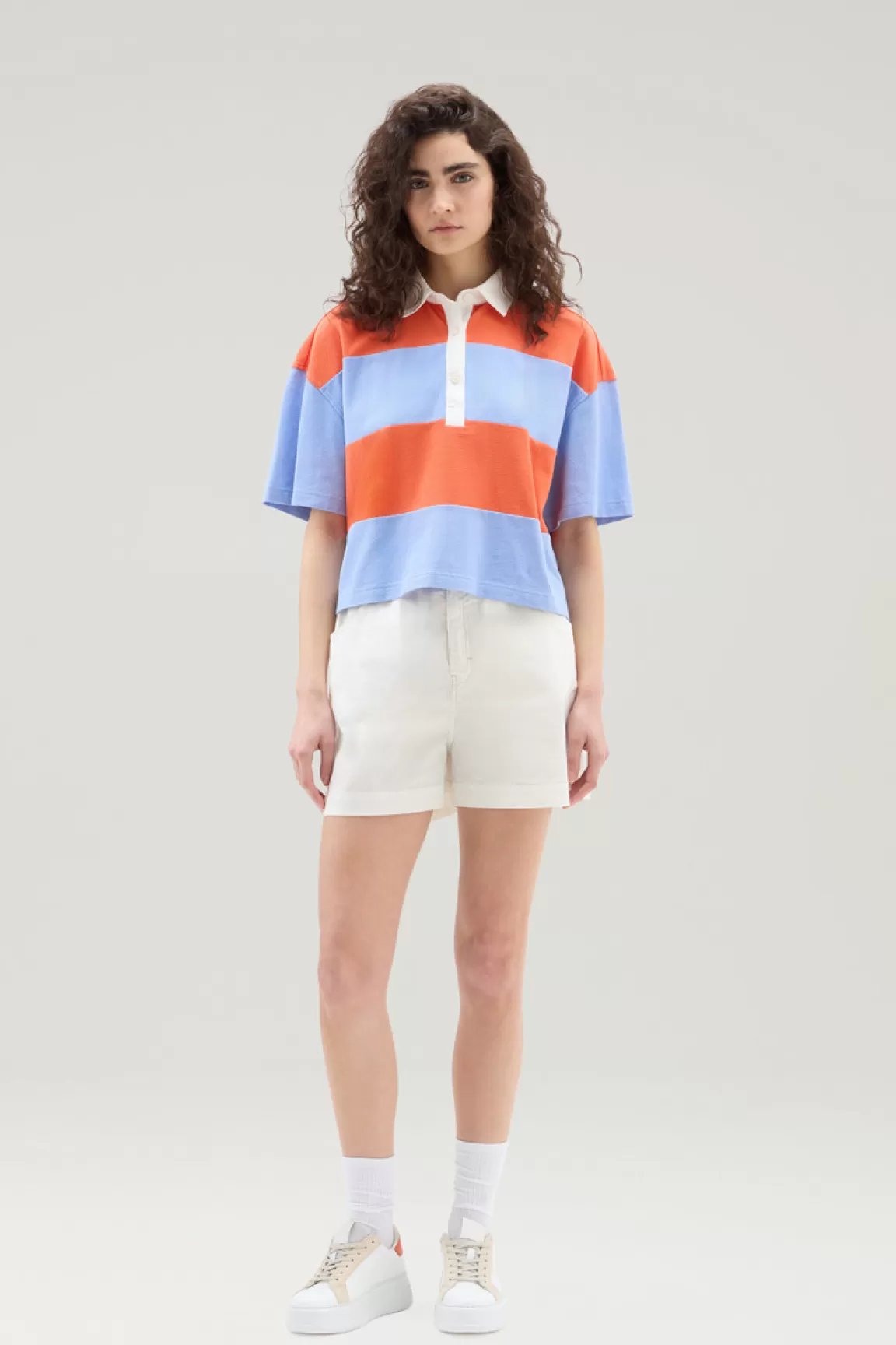 Woolrich Korte Broek Met Hoge Taille Van Elastische Katoenen Keperstof Plaster White Store