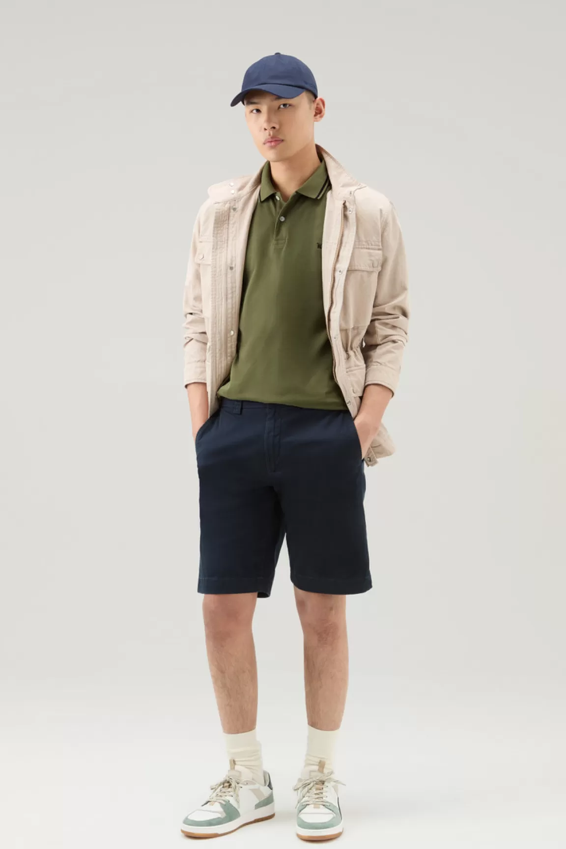 Woolrich Monterey-polo Van Elastische Katoenpiqué Met Gestreepte Boorden Lake Olive Fashion