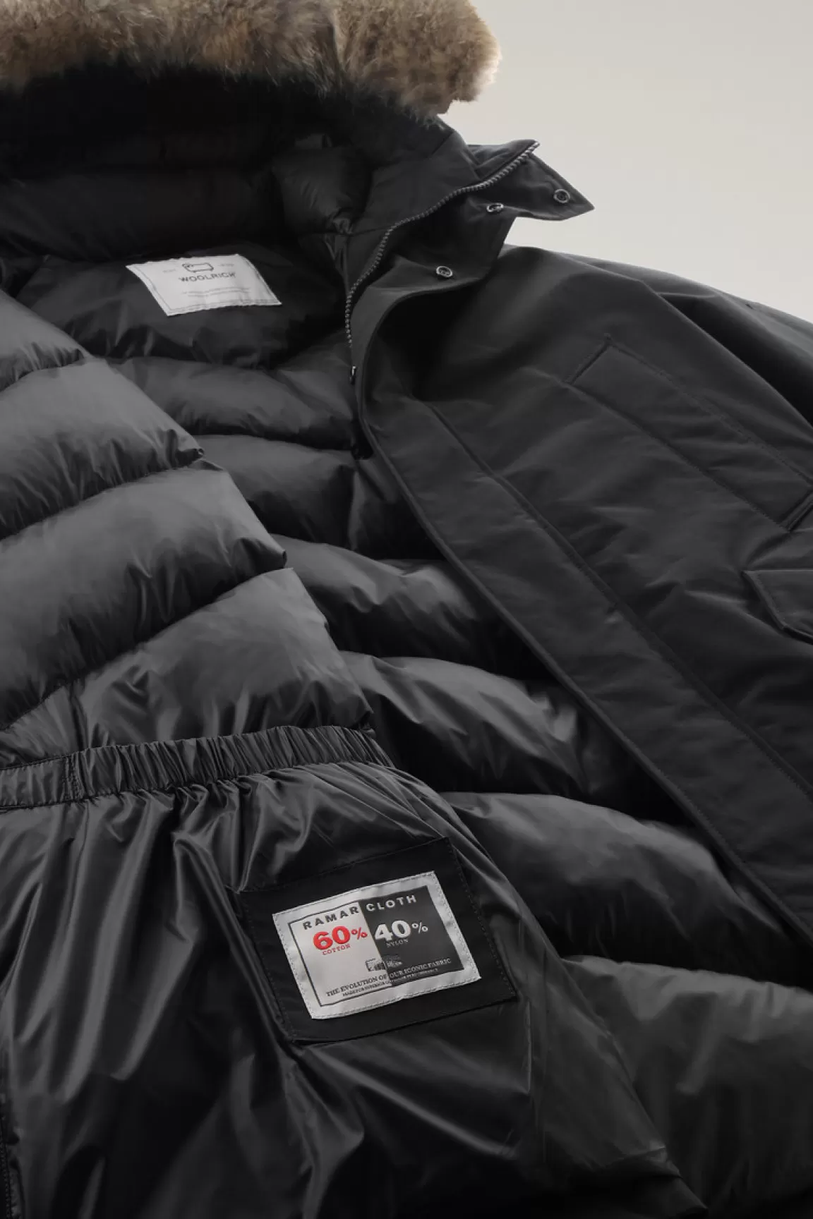 Woolrich Polar Parka Van Ramar Cloth-stof Met Hoge Kraag En Bontrand Black Best Sale