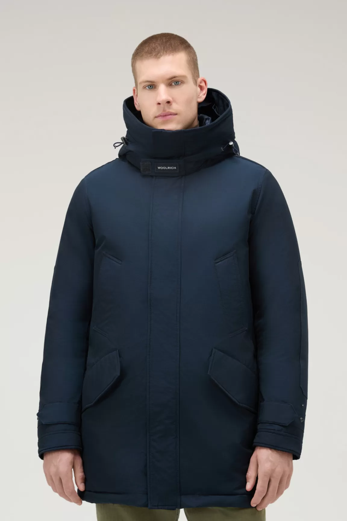 Woolrich Polar Parka Van Ramar Cloth-stof Met Hoge Kraag En Bontrand Melton Blue Store