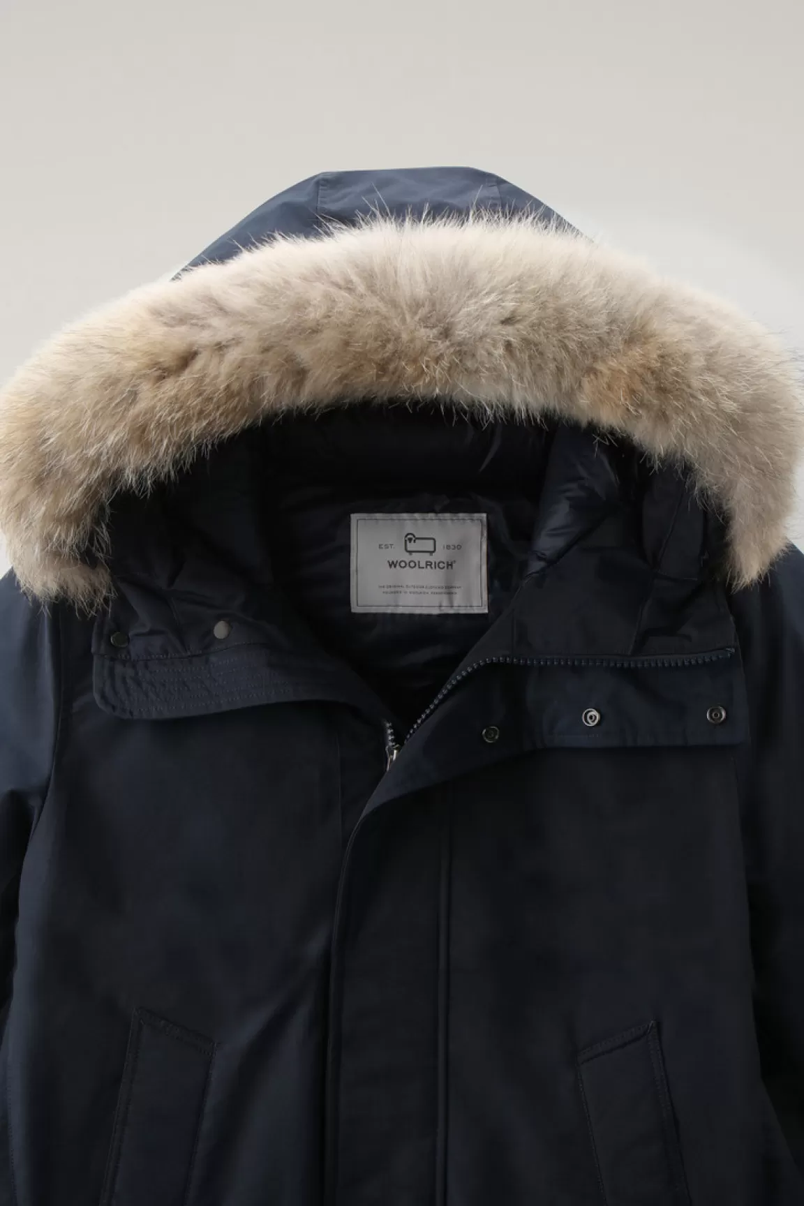 Woolrich Polar Parka Van Ramar Cloth-stof Met Hoge Kraag En Bontrand Melton Blue Store
