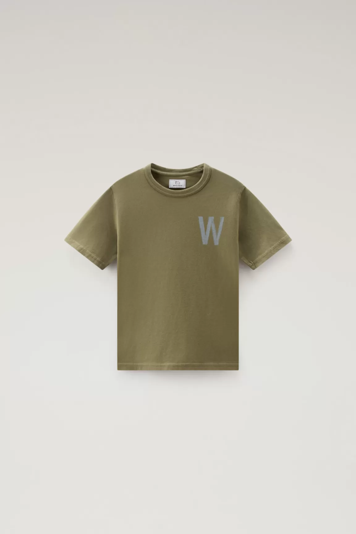 Woolrich T-shirt Voor Jongens Van Zuiver Katoen Met Print Lake Olive Online