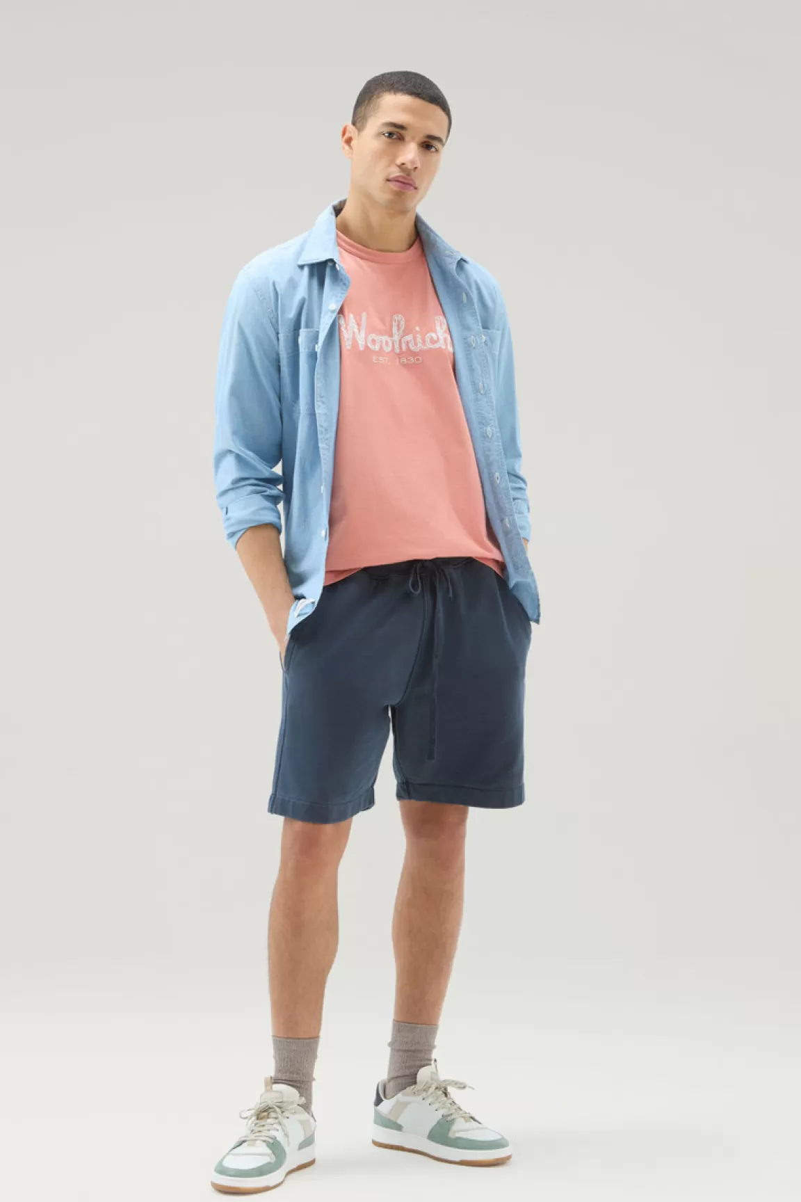 Woolrich Zuiver Katoenen T-shirt Met Borduursel Coral Sand Outlet