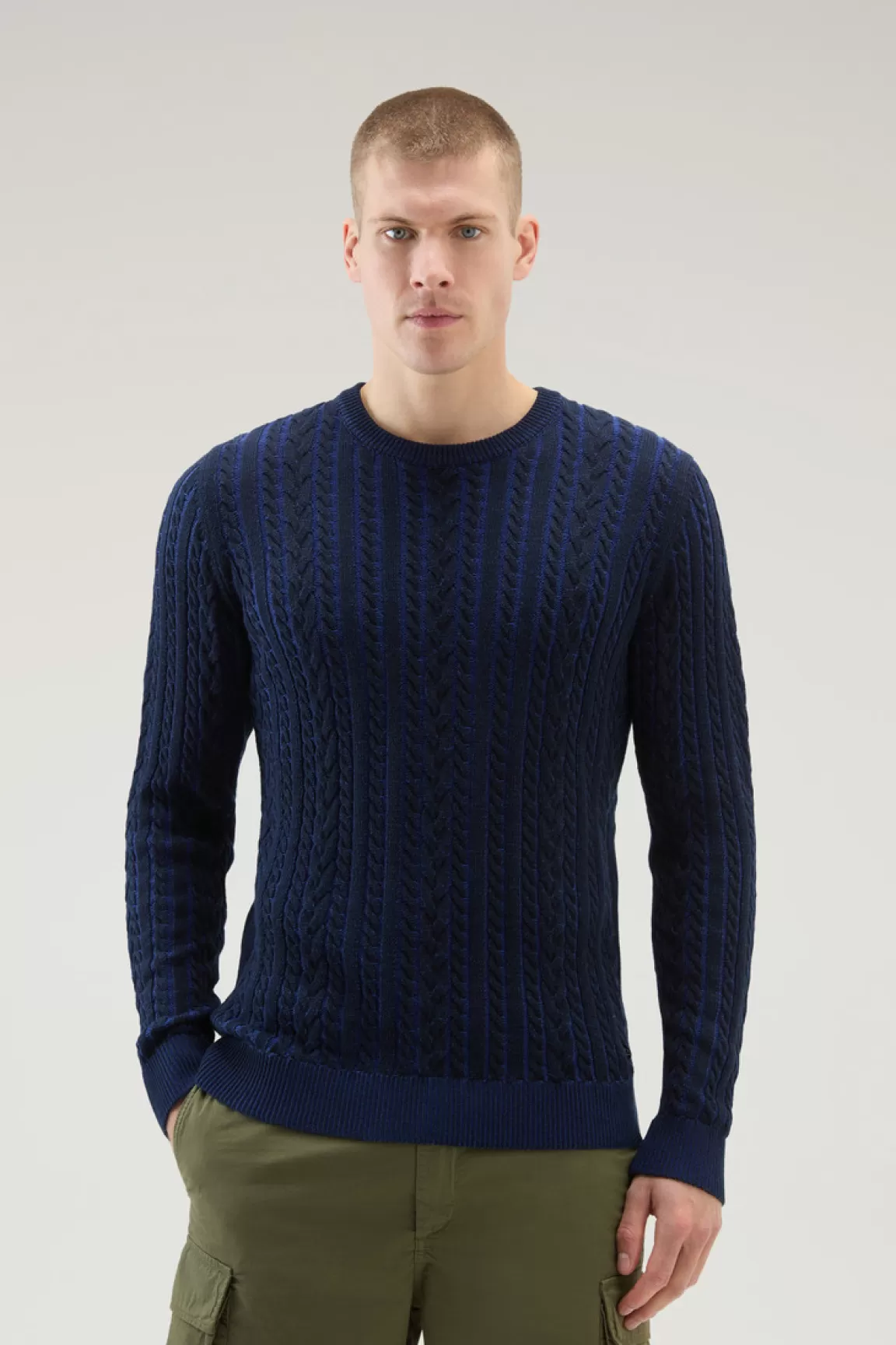 Woolrich Zuiver Katoenen Vanisè Breiwerk Met Ronde Hals Melton Blue Bicolor Flash Sale